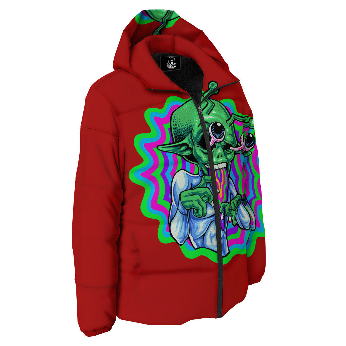 Trippy Alien Crazy Print Down Jacket-grizzshop