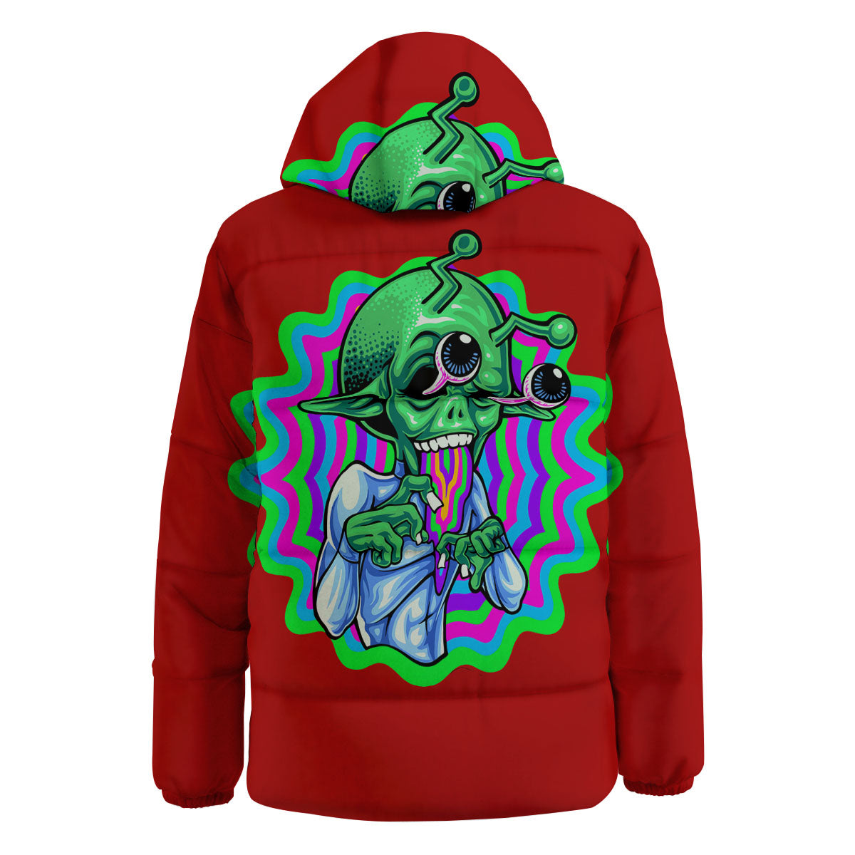 Trippy Alien Crazy Print Down Jacket-grizzshop