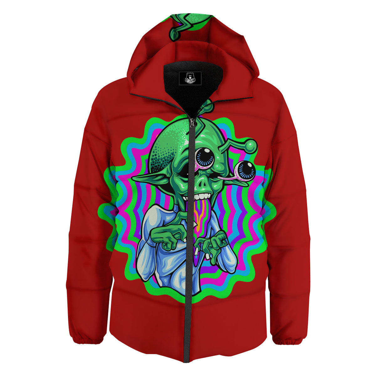 Trippy Alien Crazy Print Down Jacket-grizzshop
