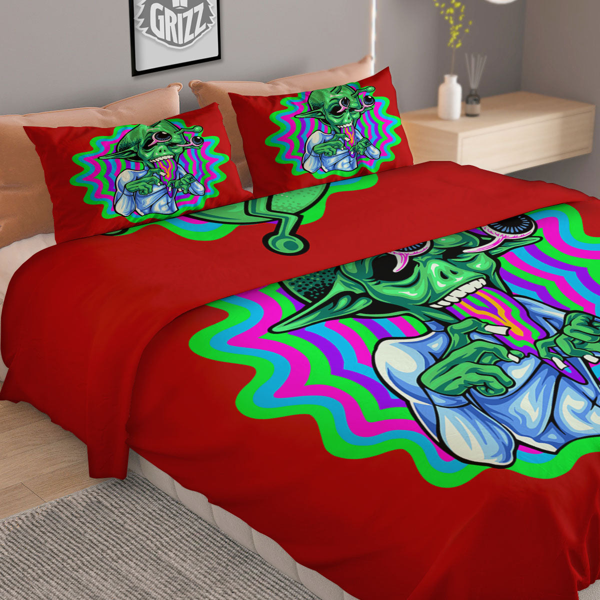 Trippy Alien Crazy Print Duvet Cover Bedding Set