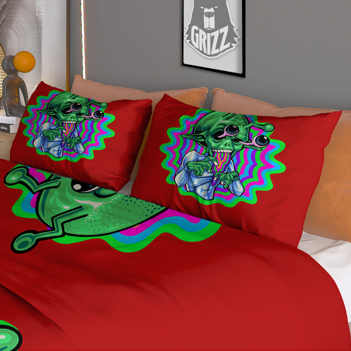 Trippy Alien Crazy Print Duvet Cover Bedding Set