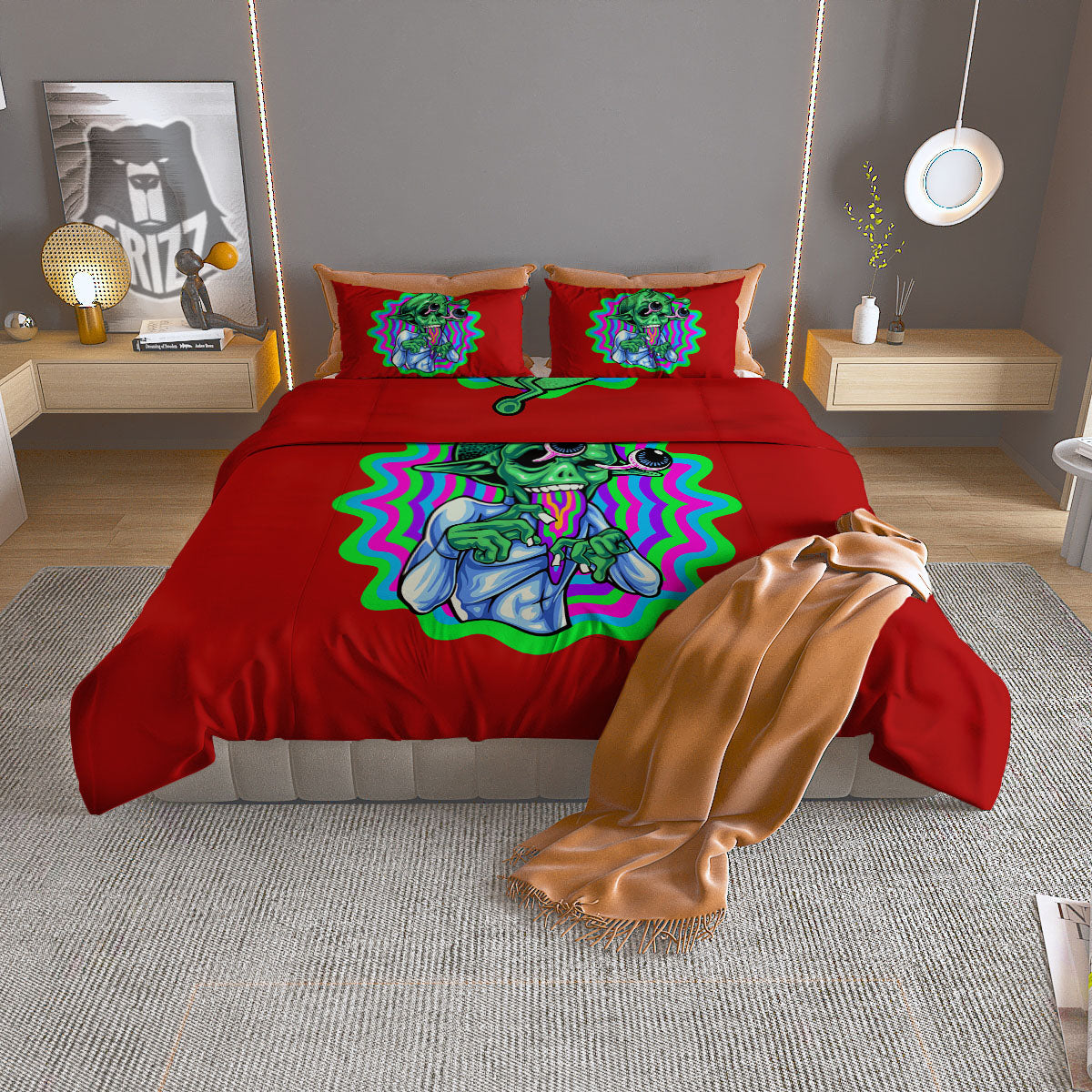 Trippy Alien Crazy Print Duvet Cover Bedding Set