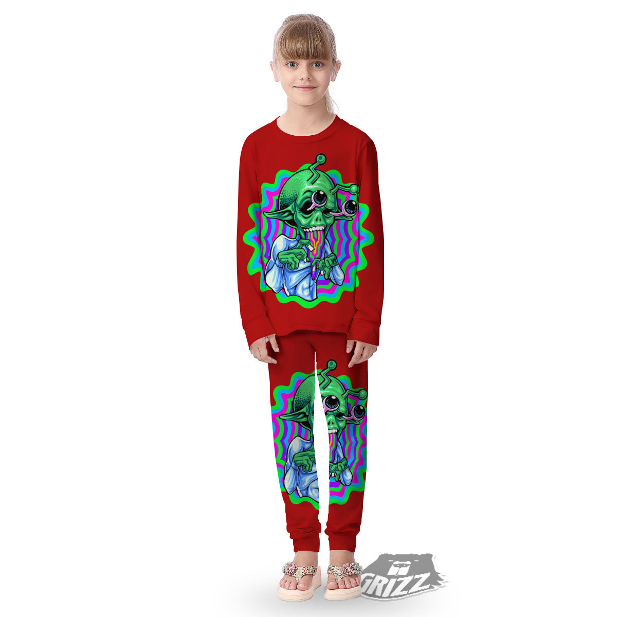 Trippy Alien Crazy Print Kid's Pajamas-grizzshop