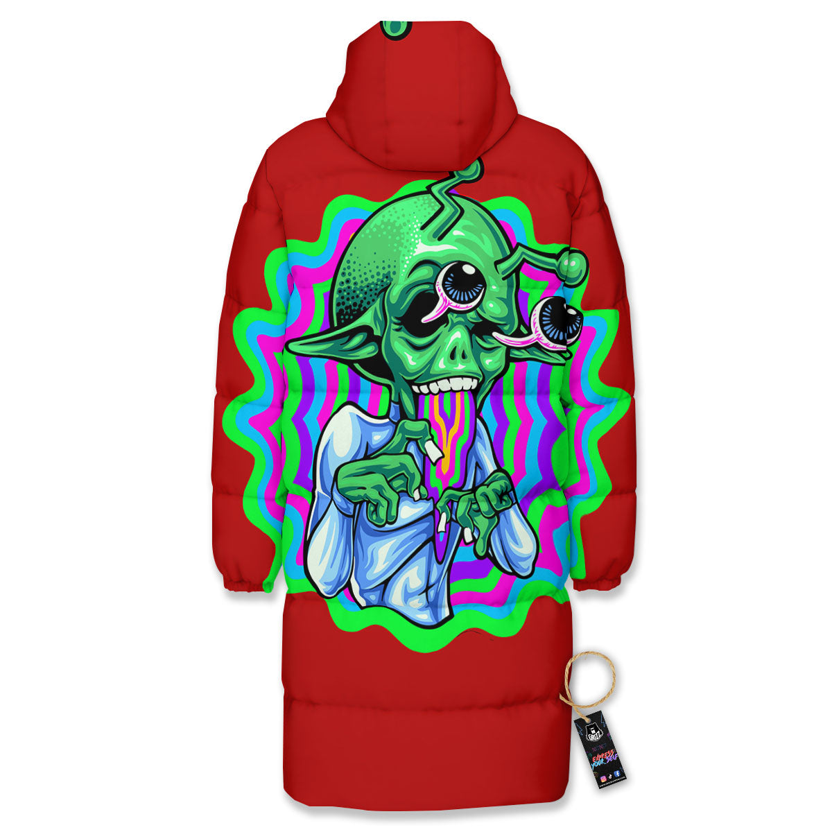 Trippy Alien Crazy Print Long Down Jacket-grizzshop