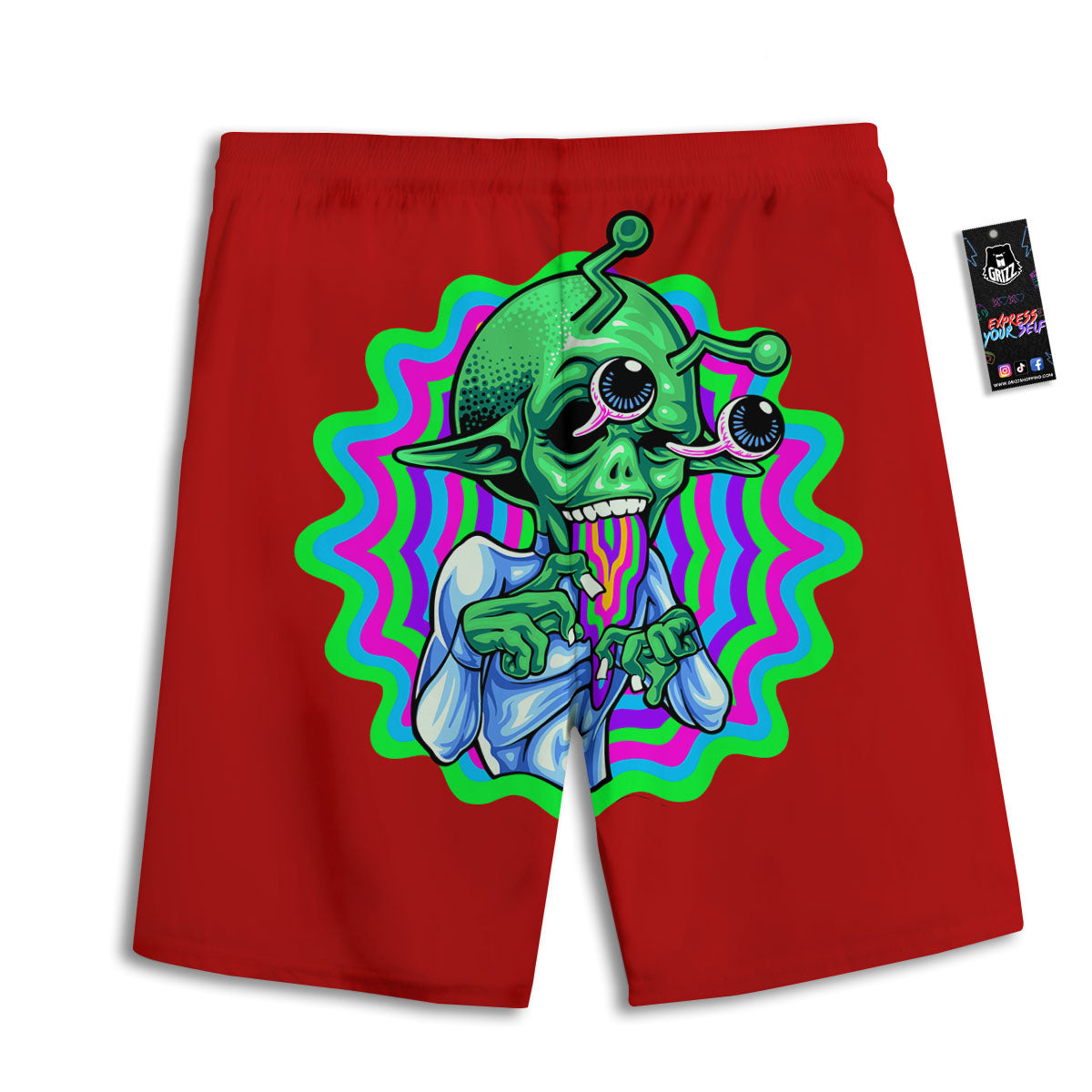 Trippy Alien Crazy Print Men's Athletic Shorts