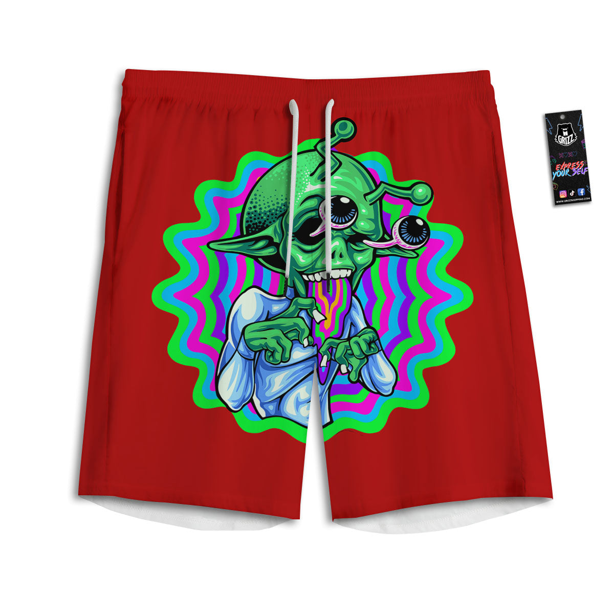 Trippy Alien Crazy Print Men's Athletic Shorts