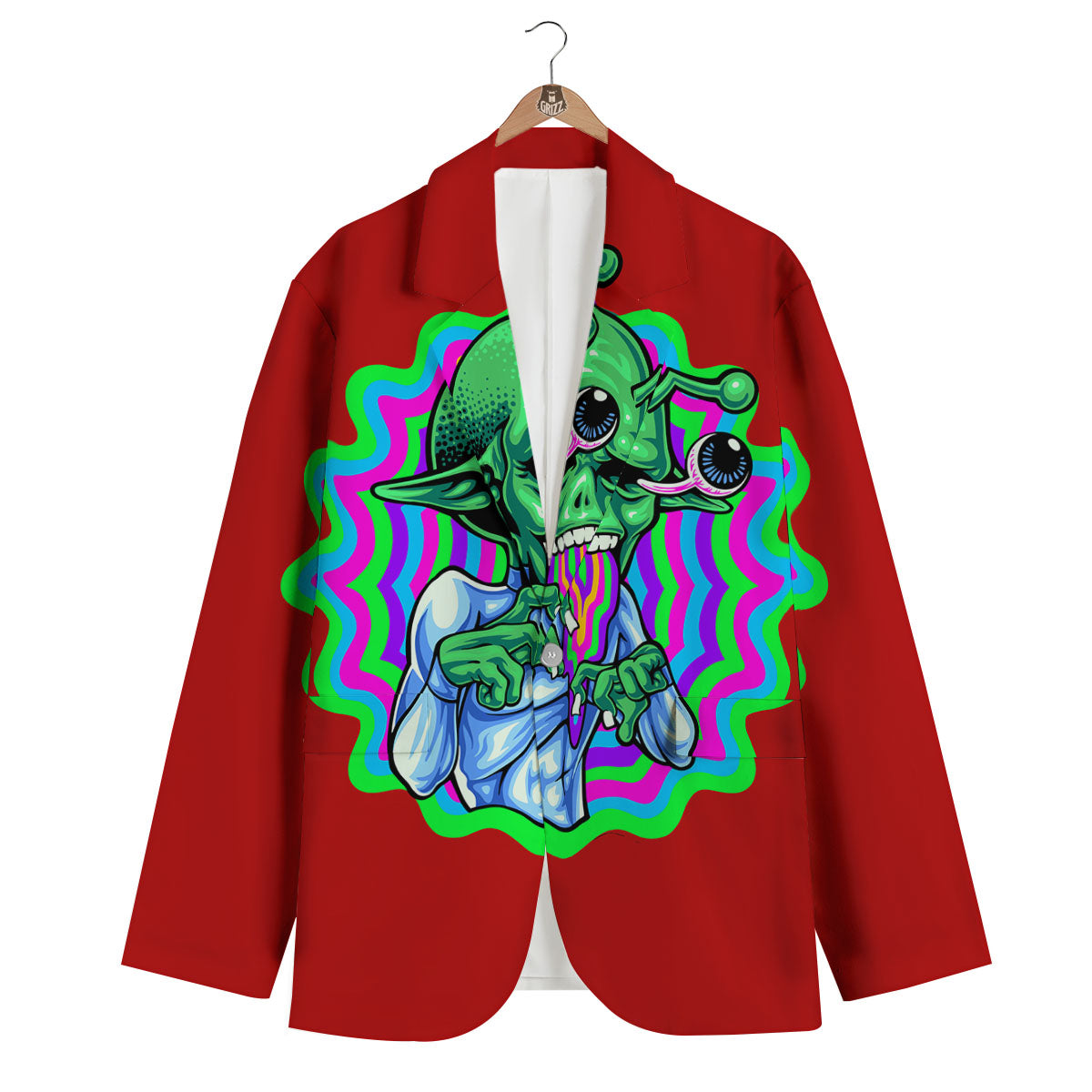 Trippy Alien Crazy Print Men's Blazer-grizzshop