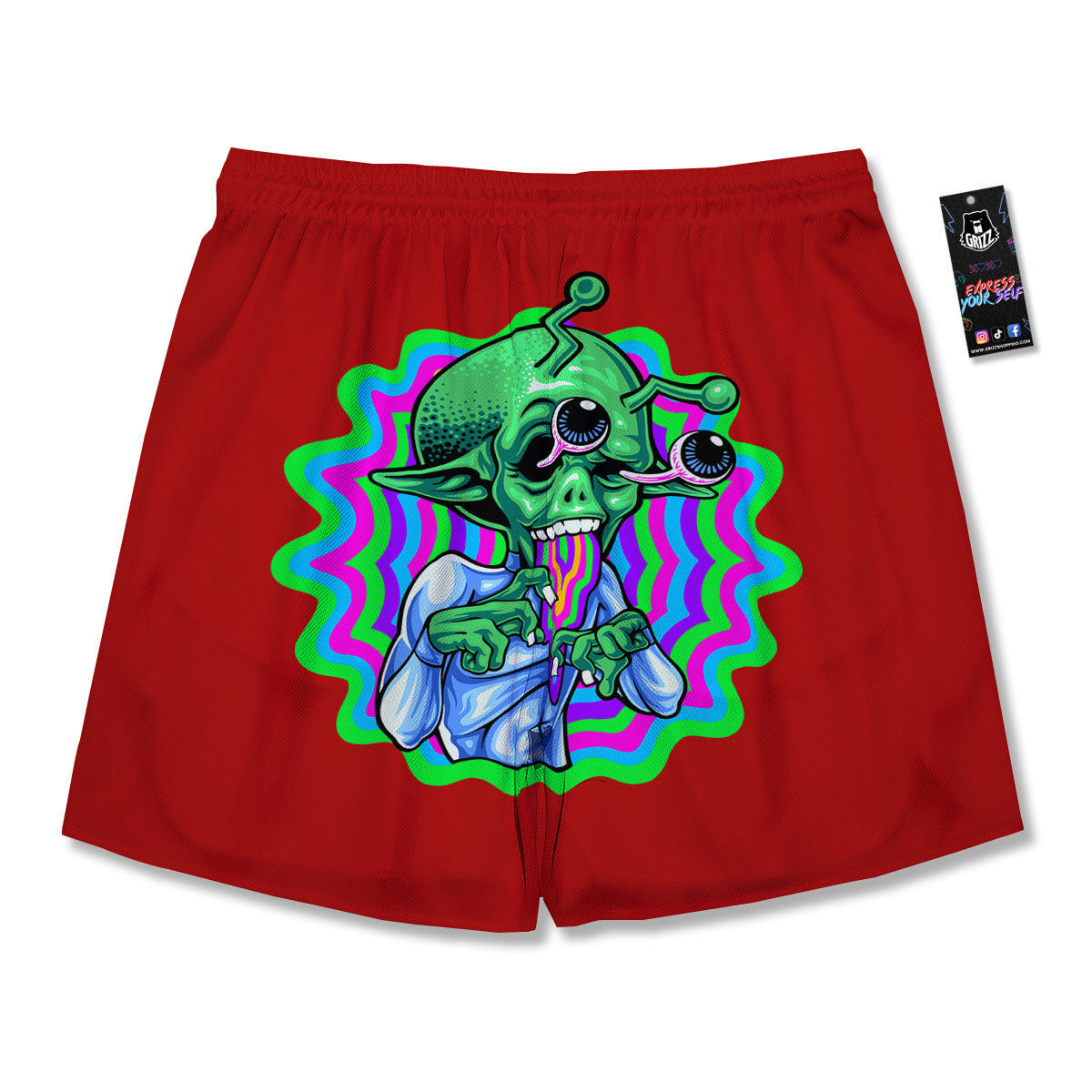 Trippy Alien Crazy Print Men's Running Shorts-grizzshop