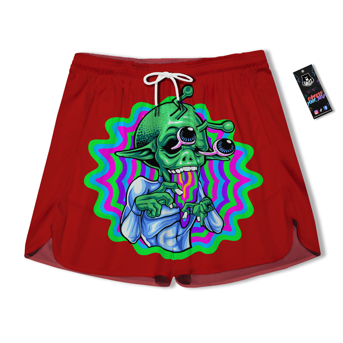 Trippy Alien Crazy Print Men's Running Shorts-grizzshop