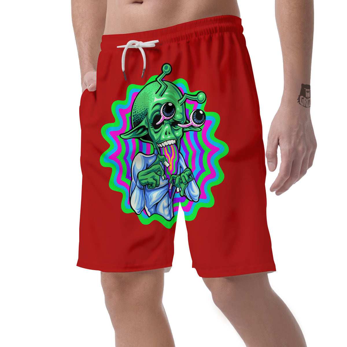 Trippy Alien Crazy Print Men's Shorts-grizzshop