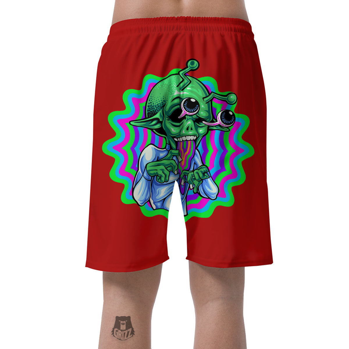 Trippy Alien Crazy Print Men's Shorts-grizzshop
