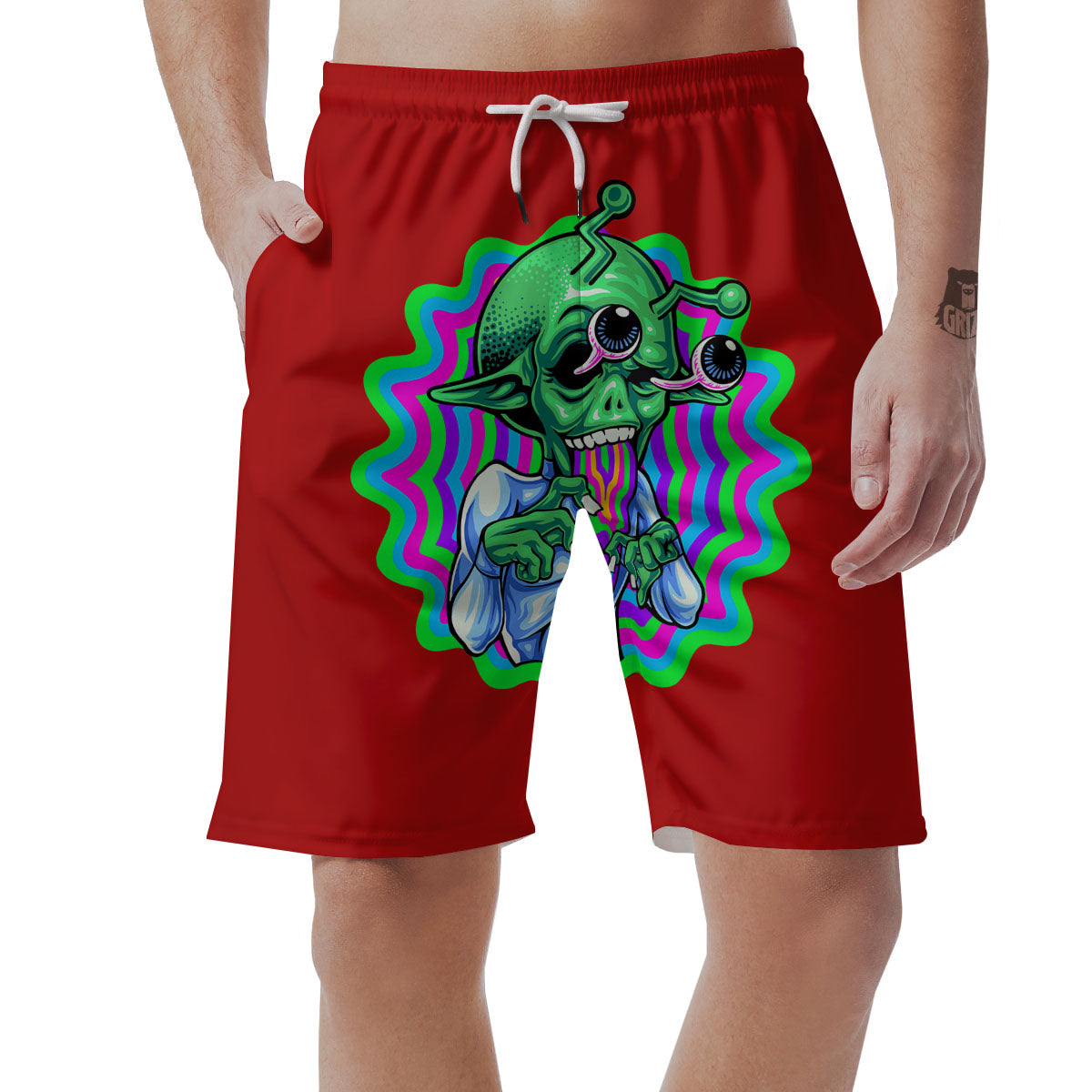 Trippy Alien Crazy Print Men's Shorts-grizzshop