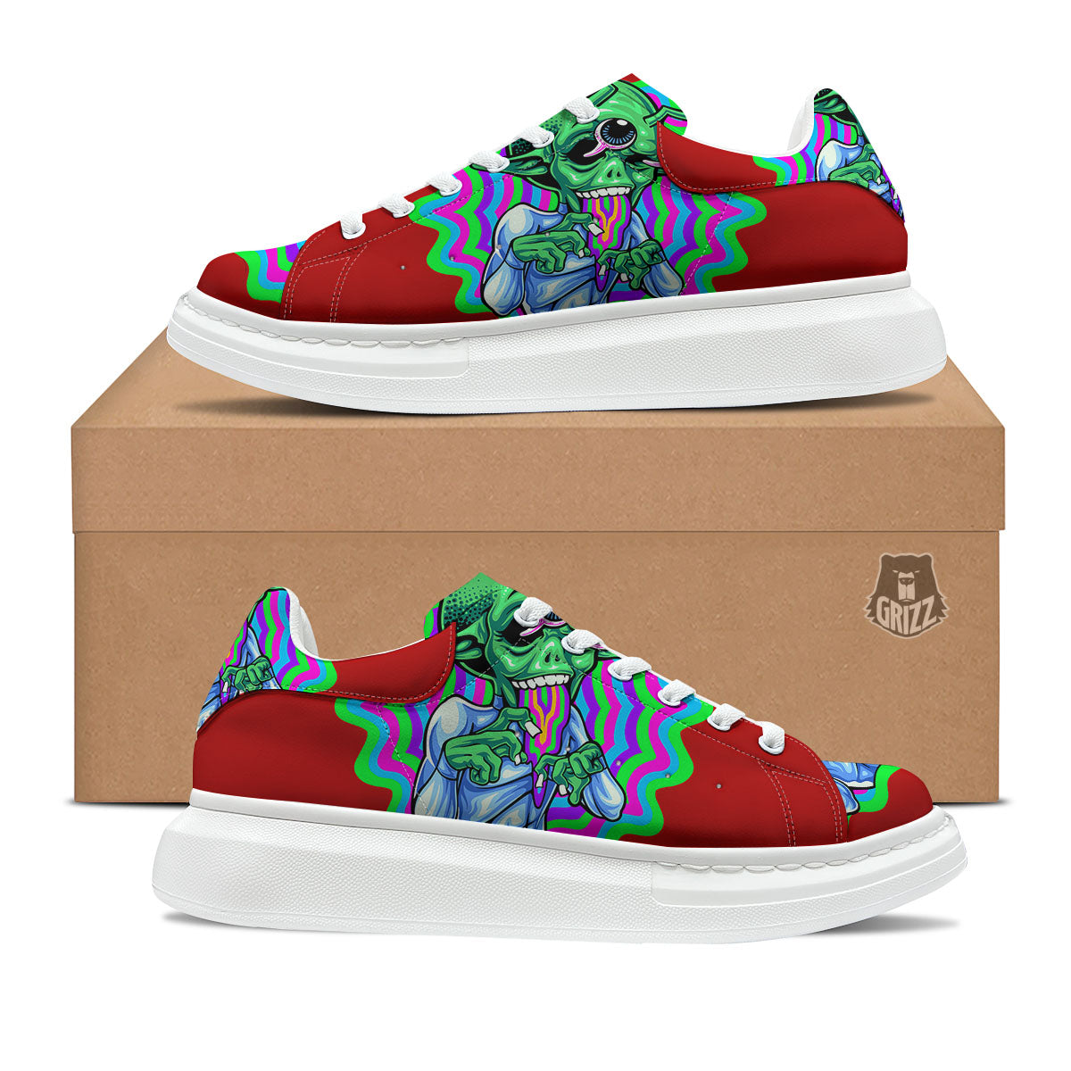 Trippy Alien Crazy Print Platform Shoes-grizzshop