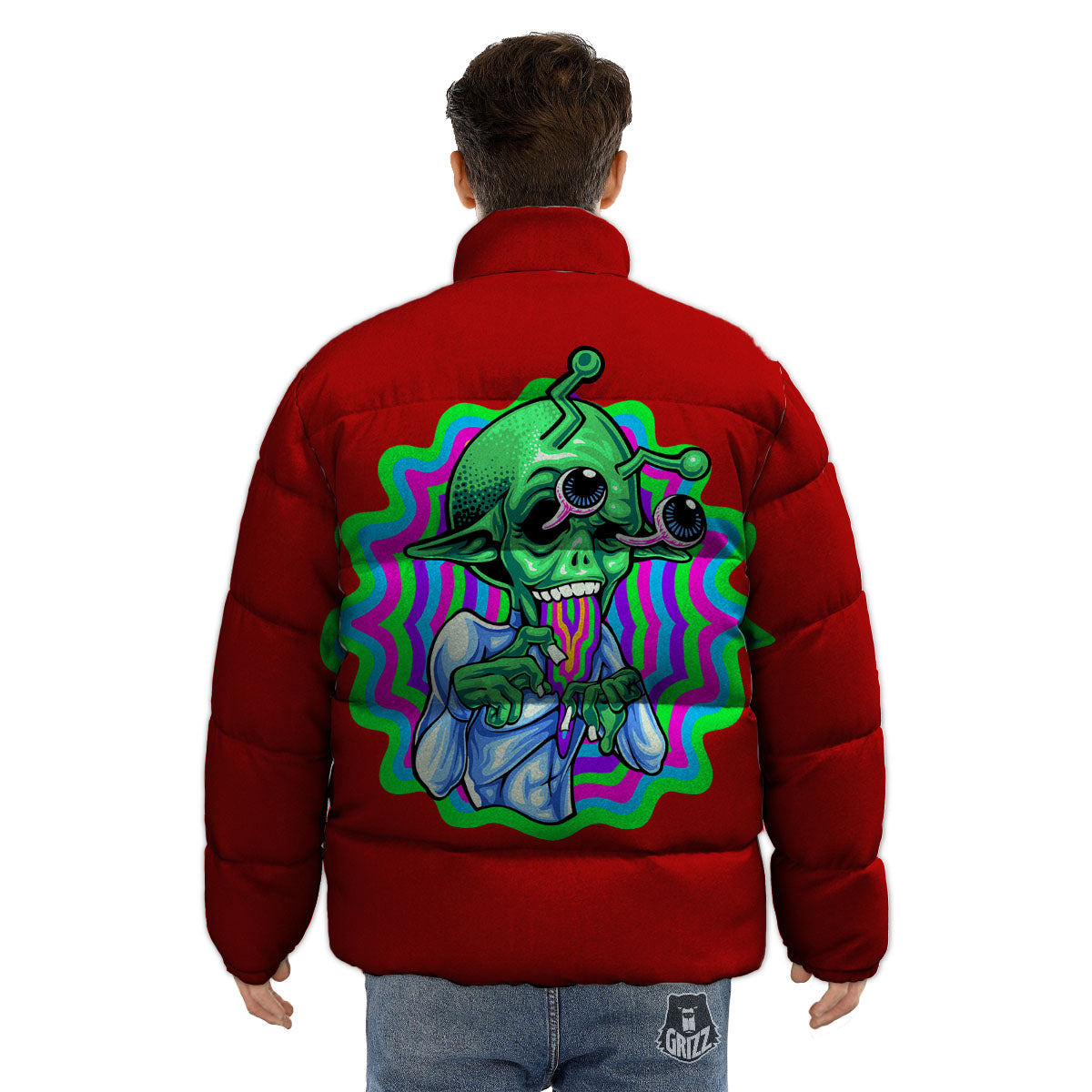 Trippy Alien Crazy Print Puffer Jacket-grizzshop