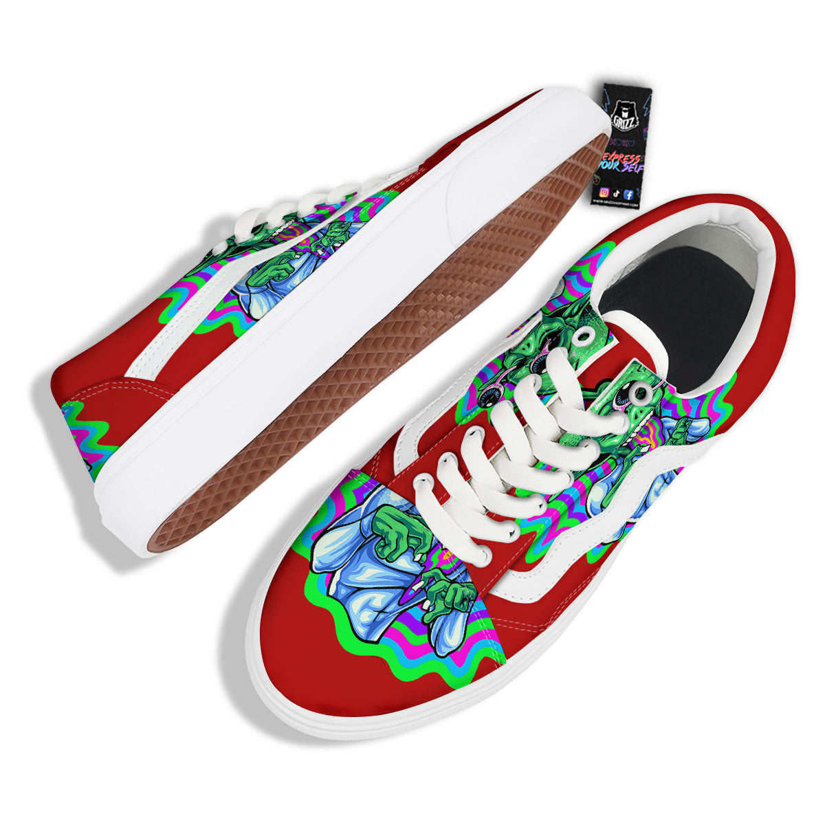 Trippy Alien Crazy Print Skate Shoes-grizzshop