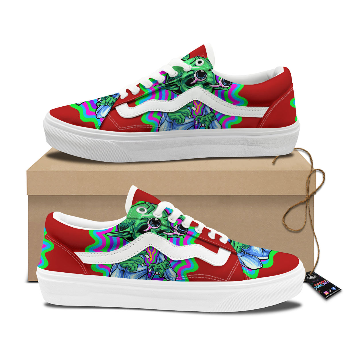 Trippy Alien Crazy Print Skate Shoes-grizzshop