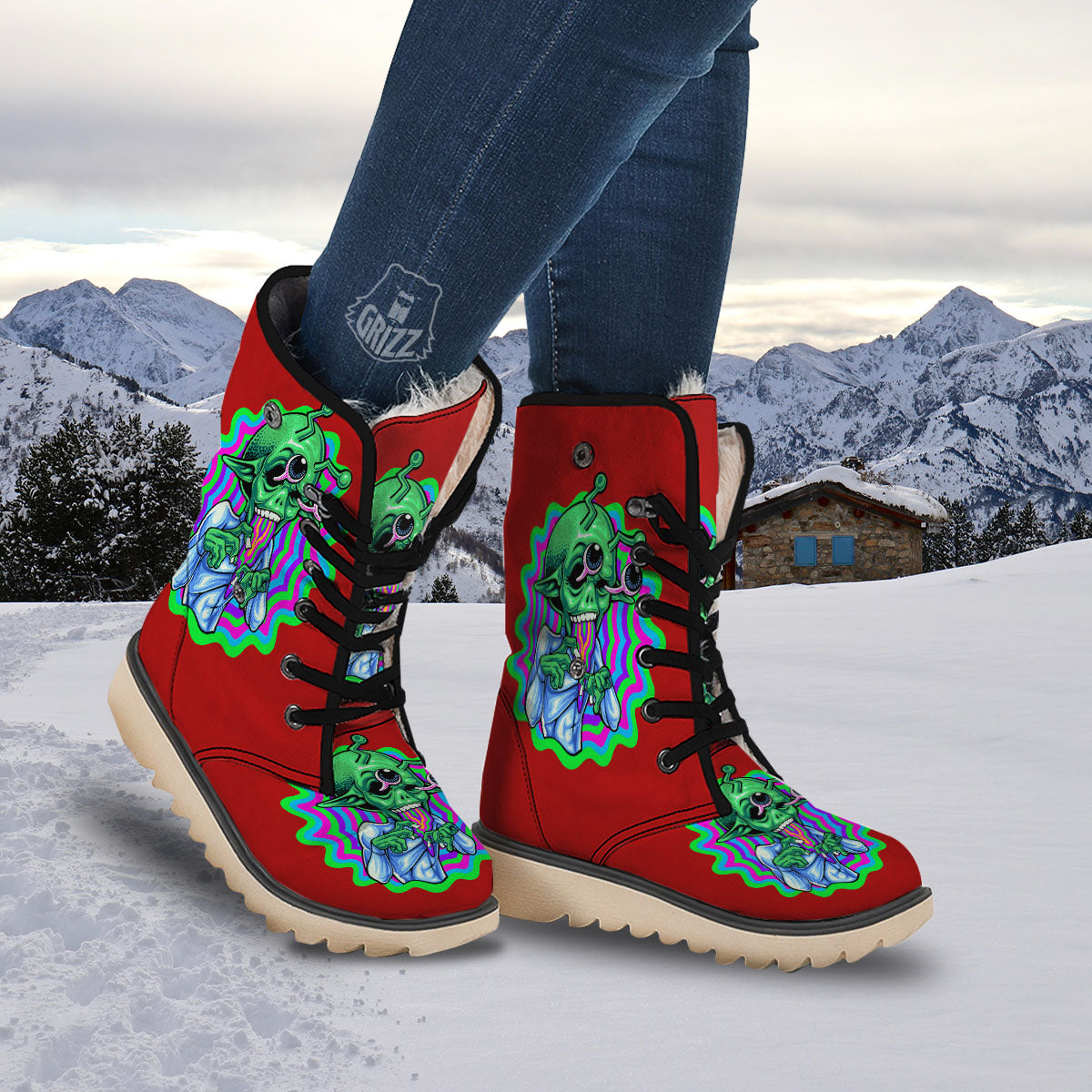 Trippy Alien Crazy Print Snow Boots-grizzshop