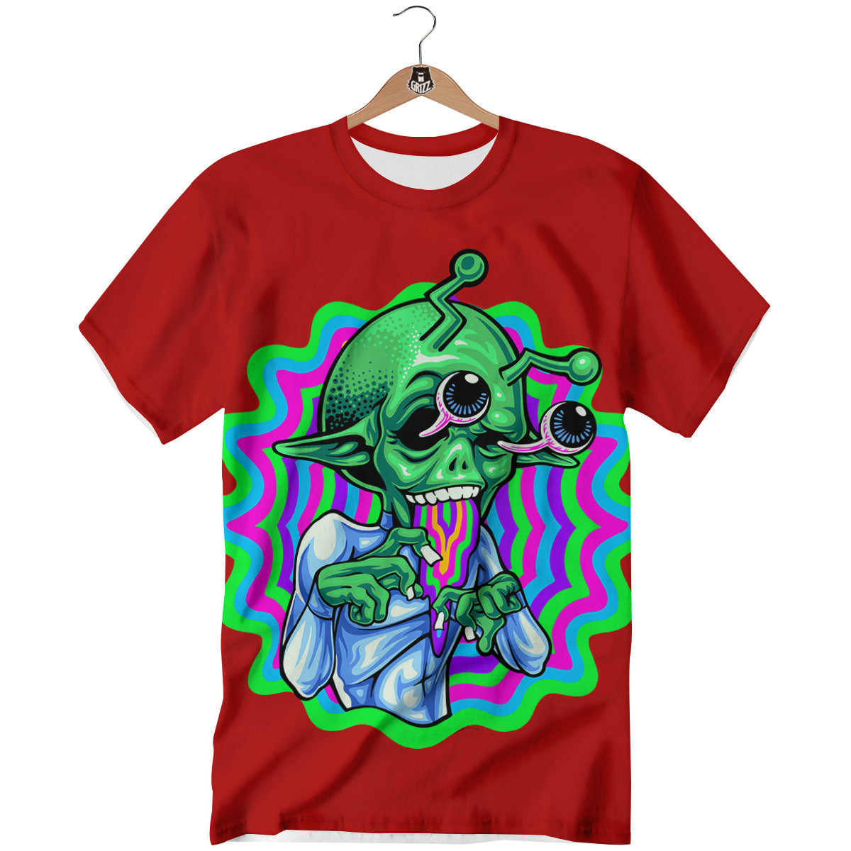Trippy Alien Crazy Print T-Shirt-grizzshop