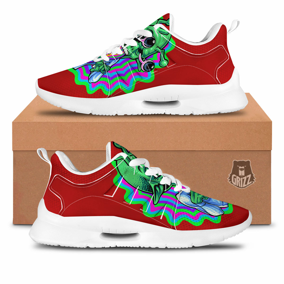 Trippy Alien Crazy Print Tennis Shoes-grizzshop