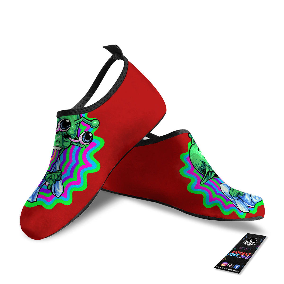 Trippy Alien Crazy Print Water Shoes-grizzshop