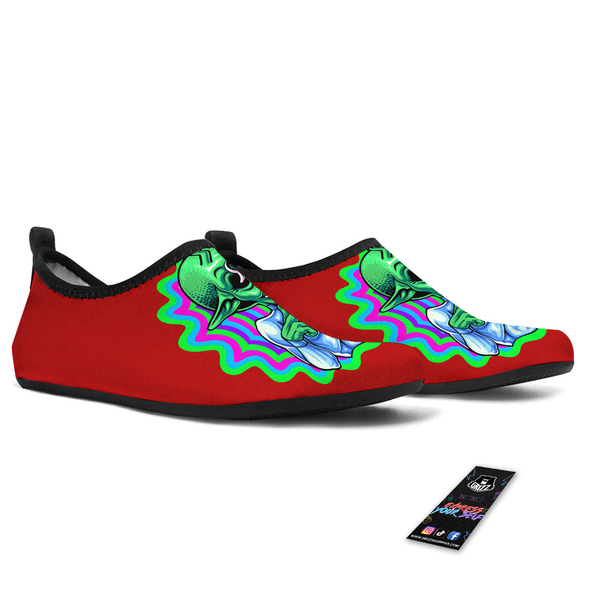 Trippy Alien Crazy Print Water Shoes-grizzshop