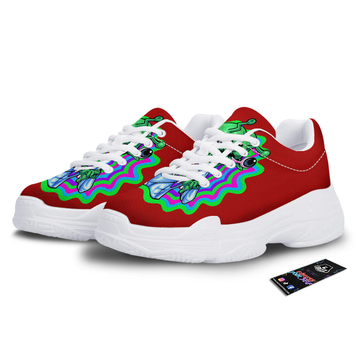 Trippy Alien Crazy Print White Chunky Shoes-grizzshop