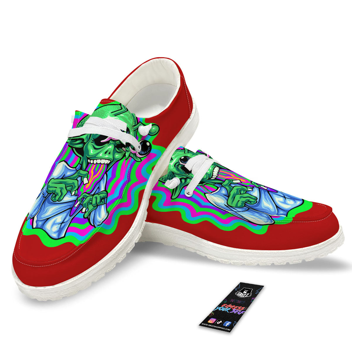 Trippy Alien Crazy Print White Loafers-grizzshop