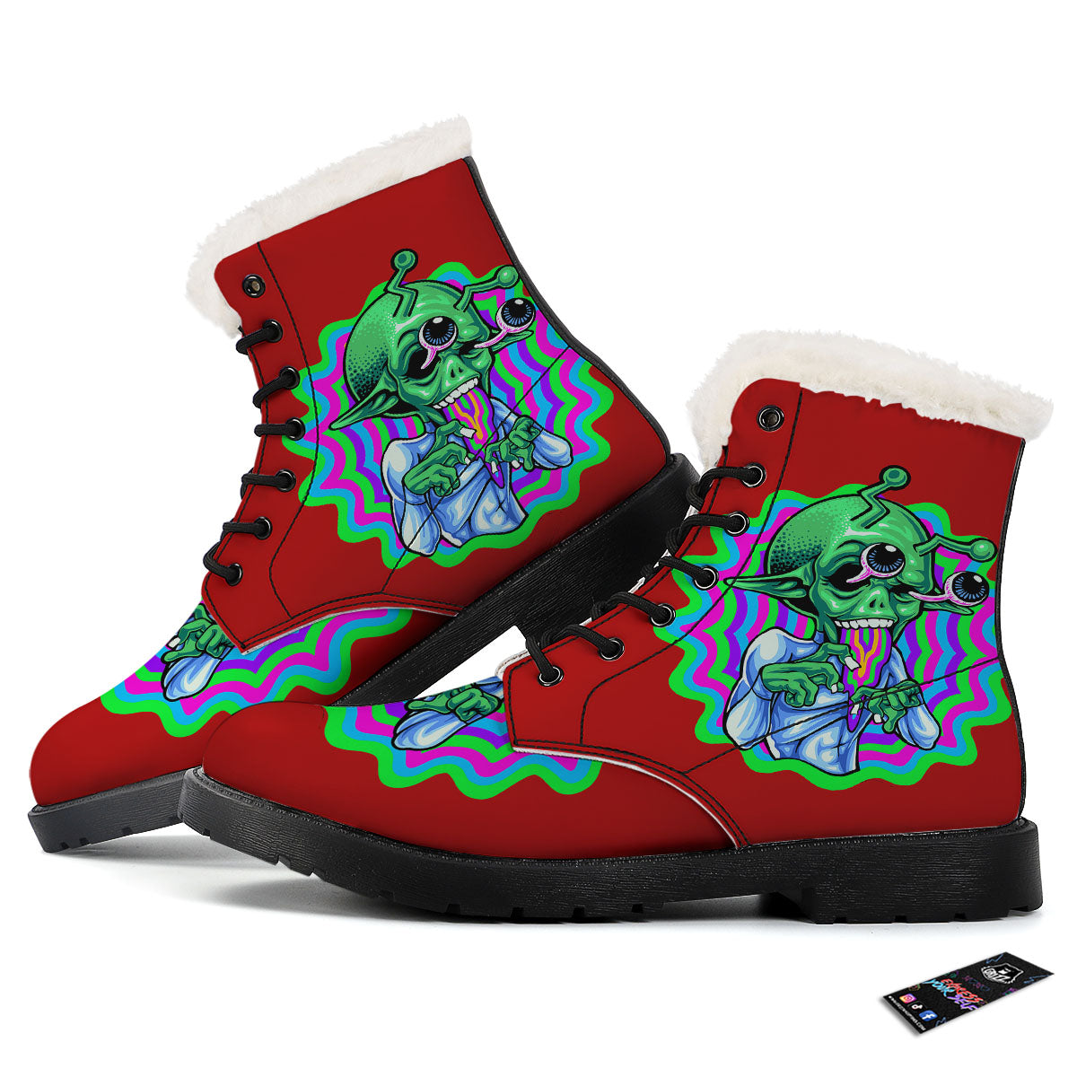 Trippy Alien Crazy Print Winter Boots-grizzshop