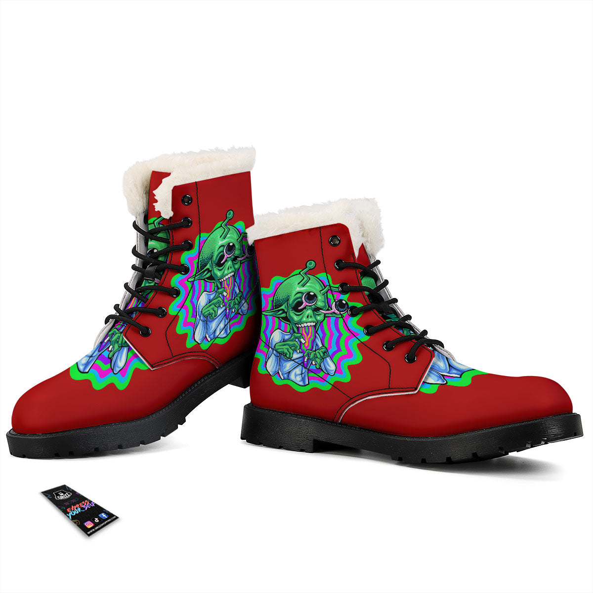 Trippy Alien Crazy Print Winter Boots-grizzshop