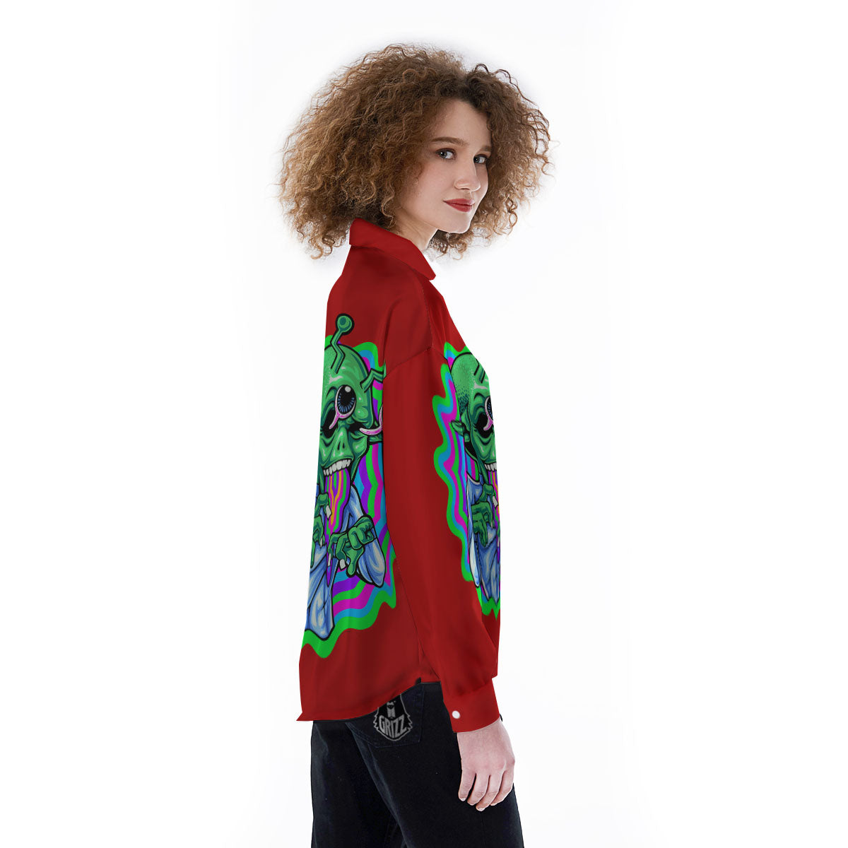 Trippy Alien Crazy Print Women's Long Sleeve Shirts-grizzshop