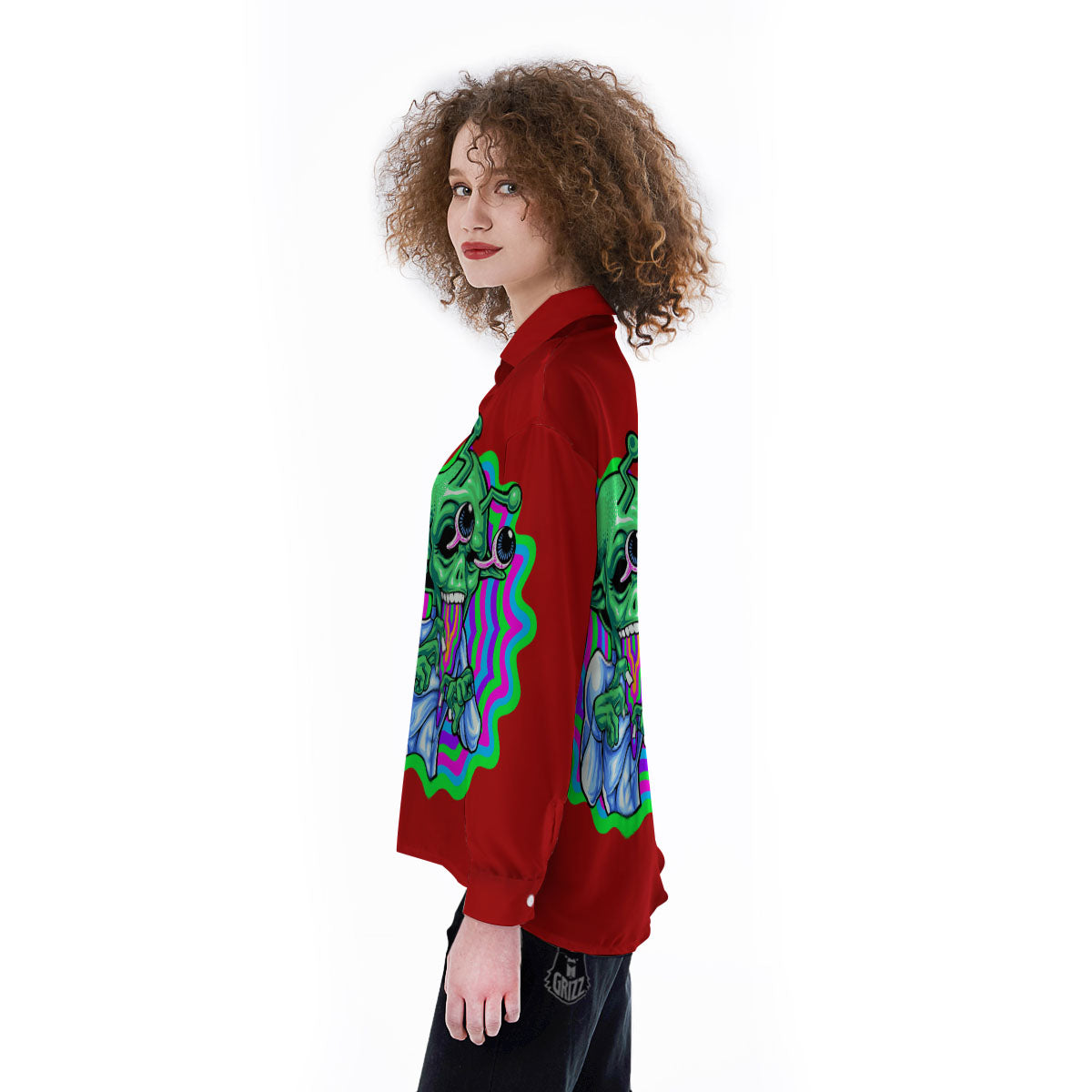 Trippy Alien Crazy Print Women's Long Sleeve Shirts-grizzshop