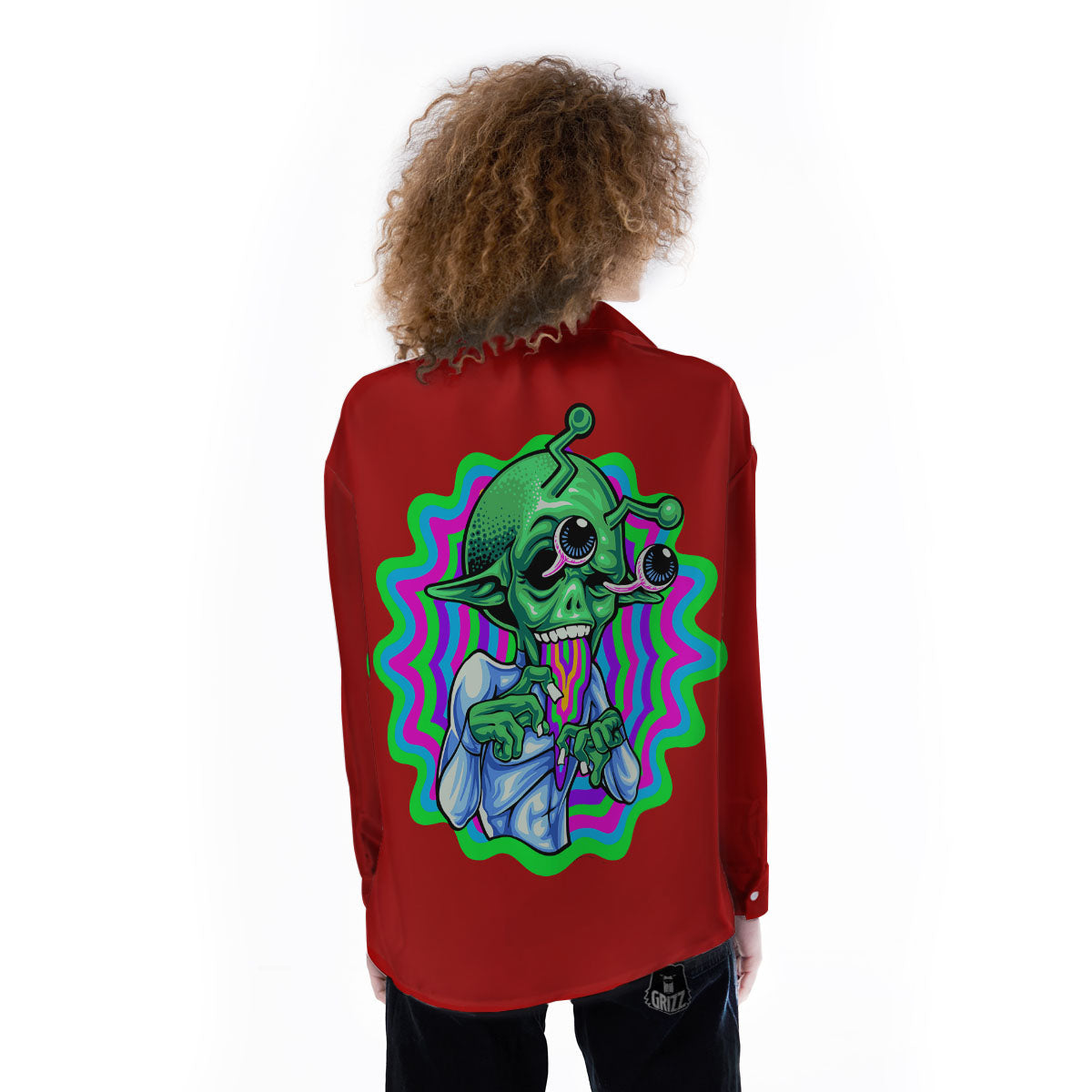 Trippy Alien Crazy Print Women's Long Sleeve Shirts-grizzshop