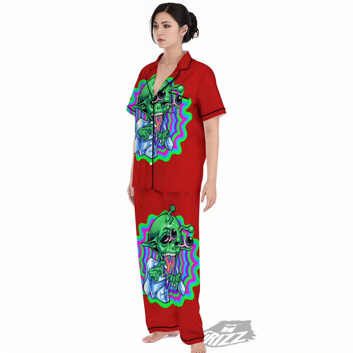 Trippy Alien Crazy Print Women's Pajamas Set-grizzshop