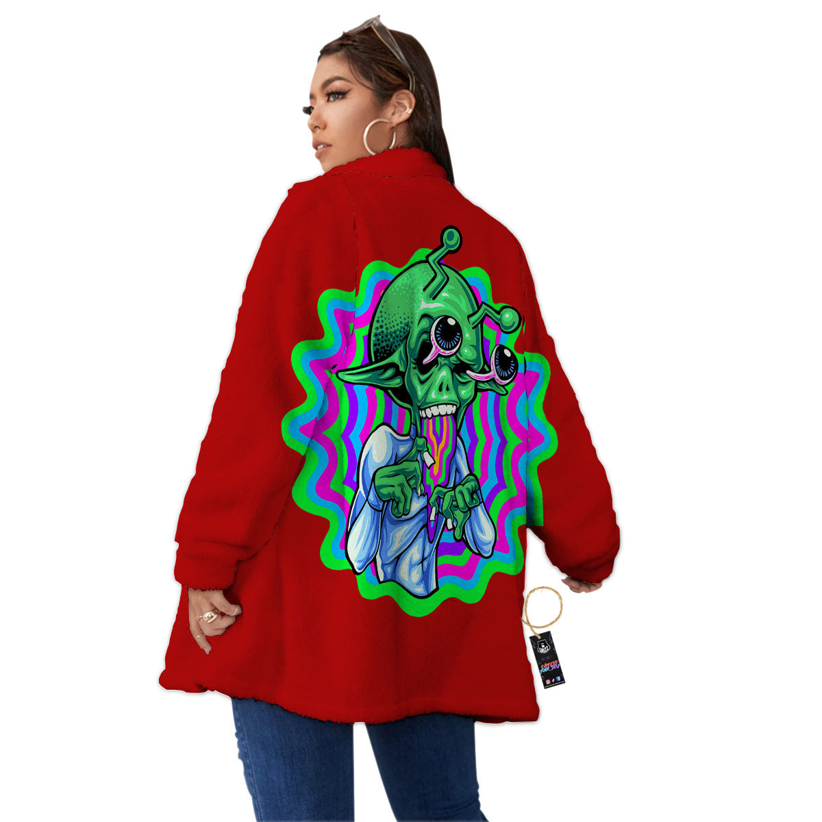 Trippy Alien Crazy Print Women's Sherpa Jacket-grizzshop