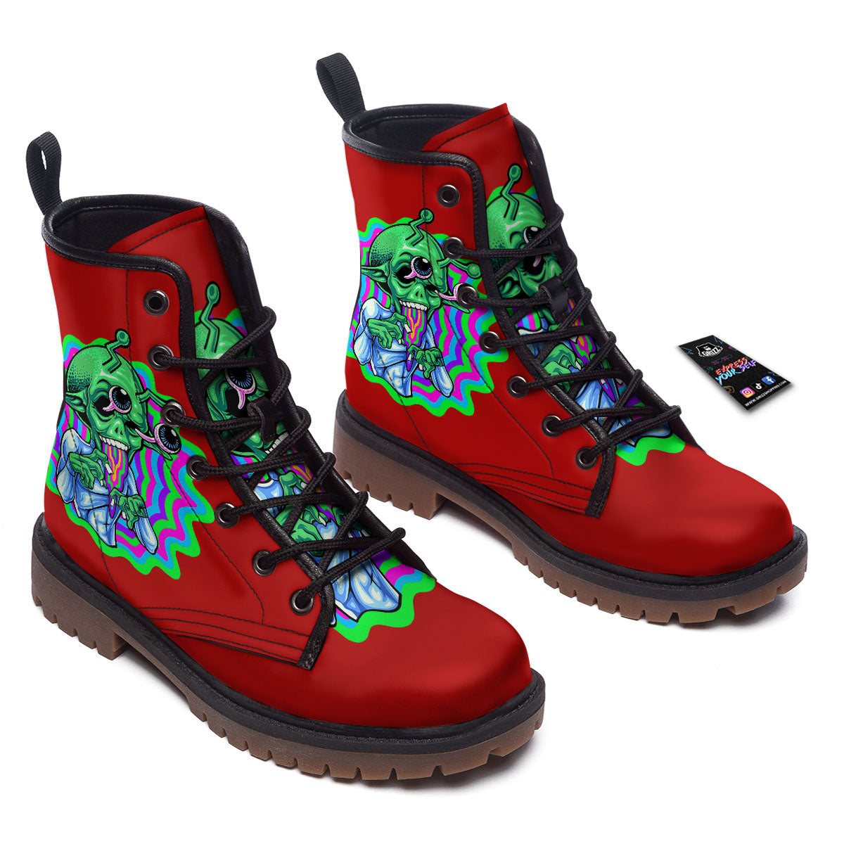 Trippy Alien Crazy Print Work Boots-grizzshop