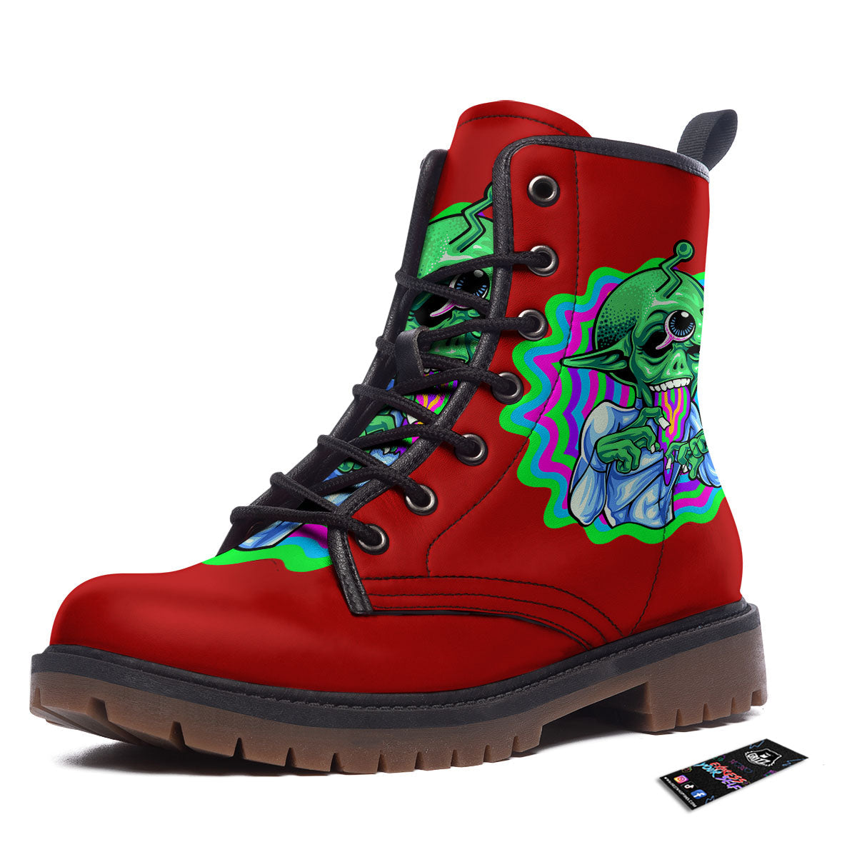 Trippy Alien Crazy Print Work Boots-grizzshop