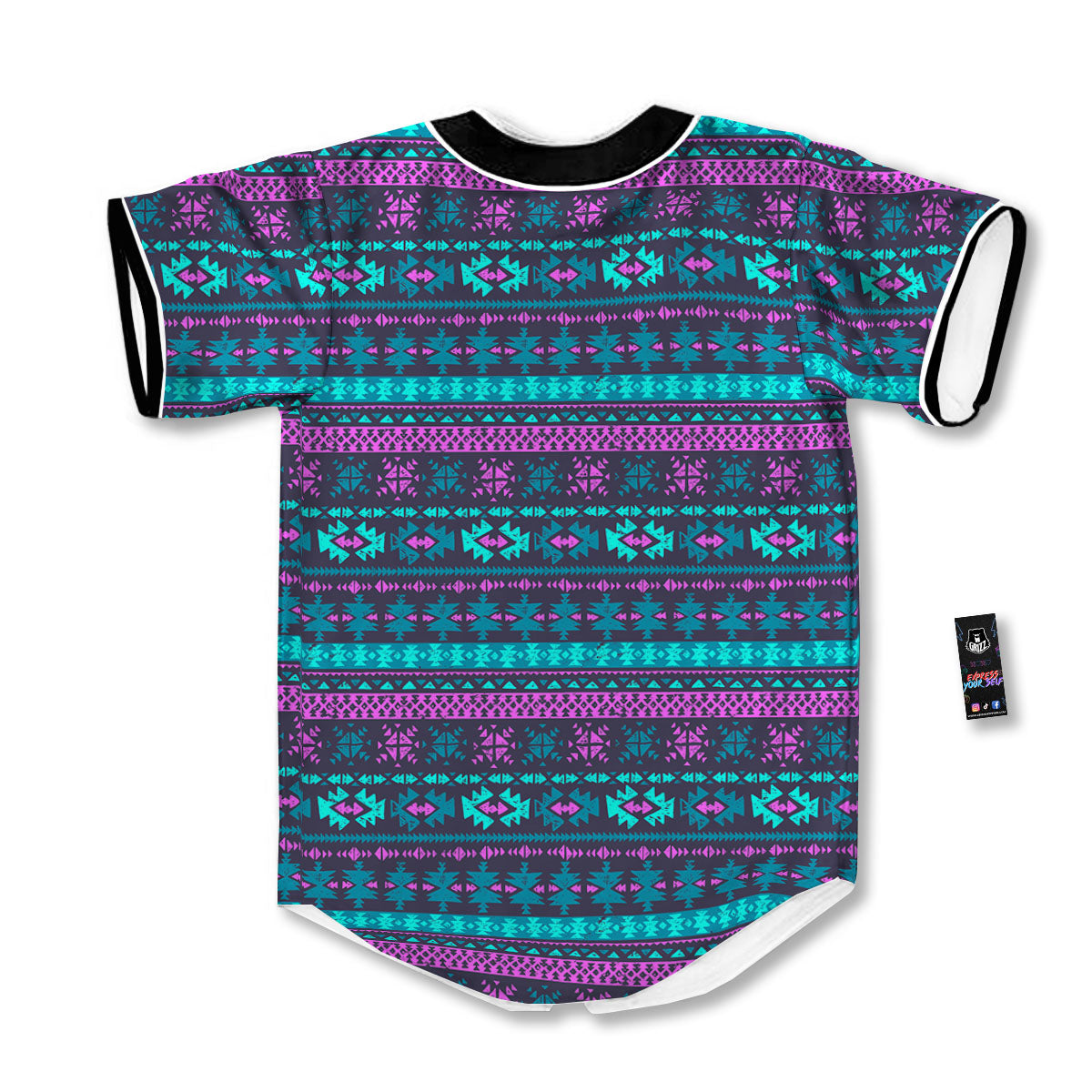 Trippy Ethnic Aztec Print Baseball Jersey-grizzshop