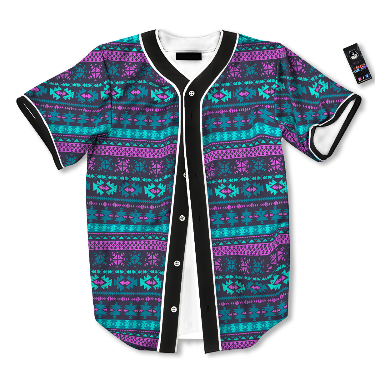Trippy Ethnic Aztec Print Baseball Jersey-grizzshop