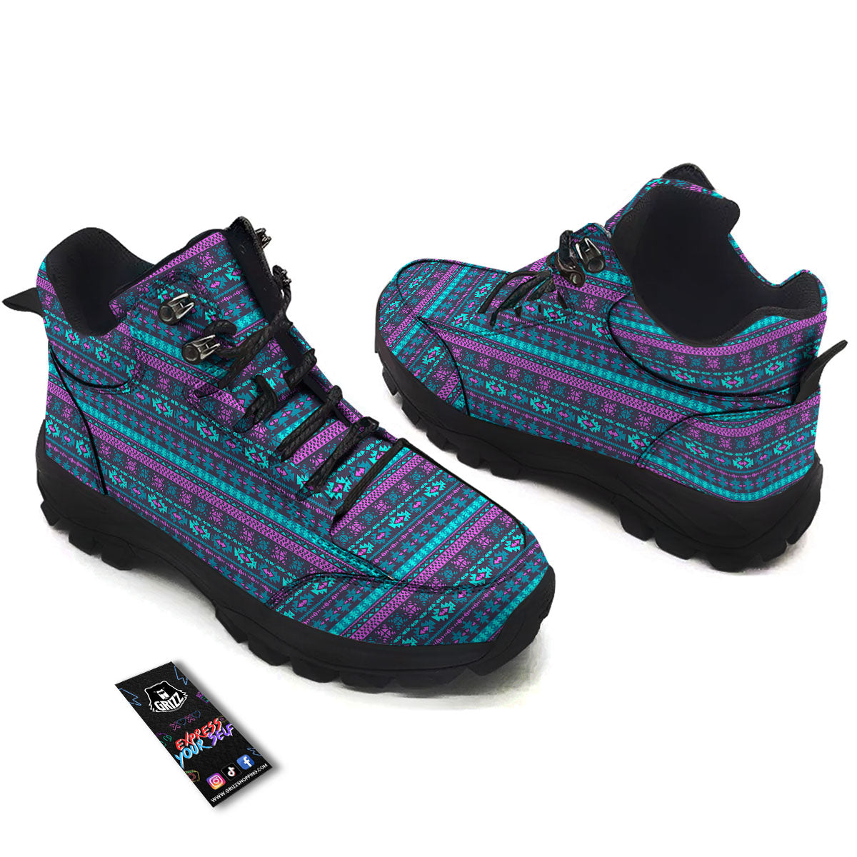 Trippy Ethnic Aztec Print Hiking Shoes-grizzshop