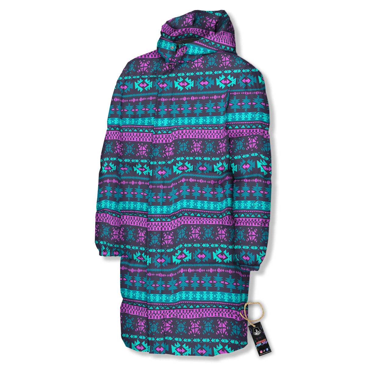 Trippy Ethnic Aztec Print Long Down Jacket-grizzshop