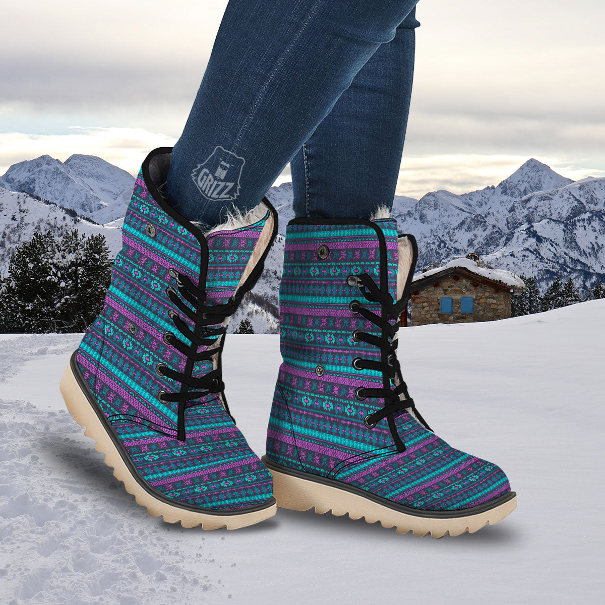 Trippy Ethnic Aztec Print Snow Boots-grizzshop