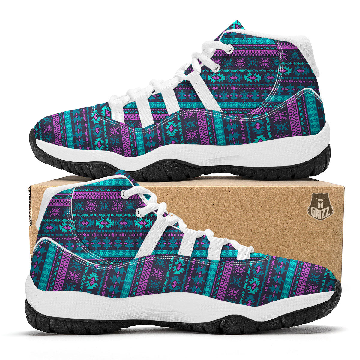 Trippy Ethnic Aztec Print White Bball Shoes-grizzshop