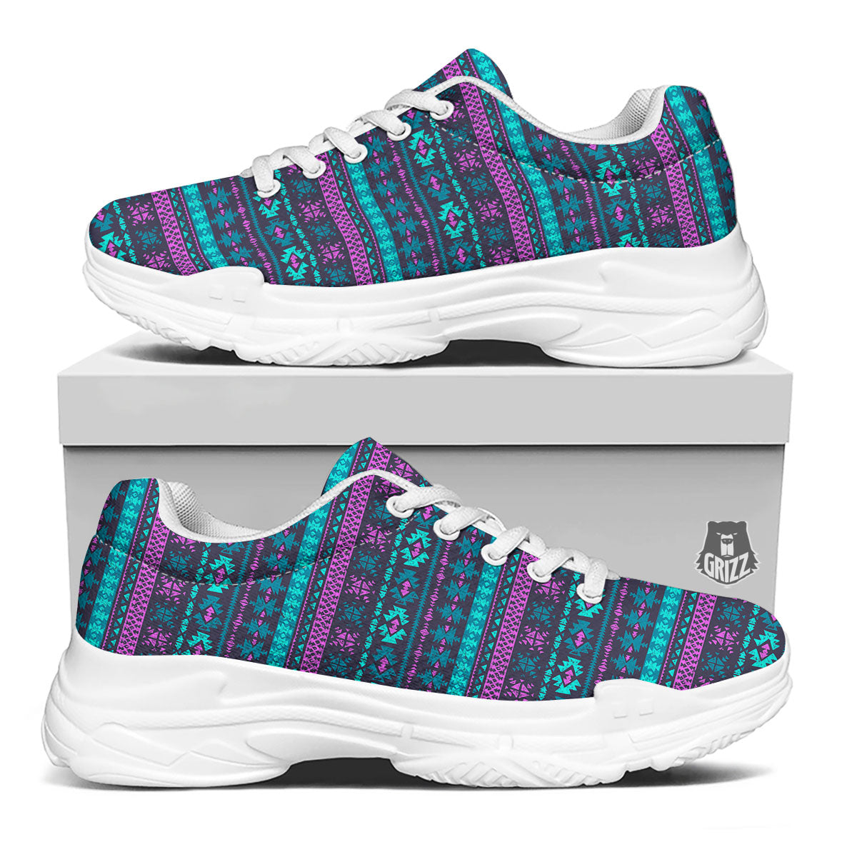 Trippy Ethnic Aztec Print White Chunky Shoes-grizzshop