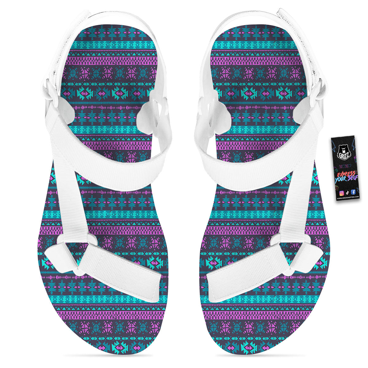 Trippy Ethnic Aztec Print White Open Toe Sandals-grizzshop