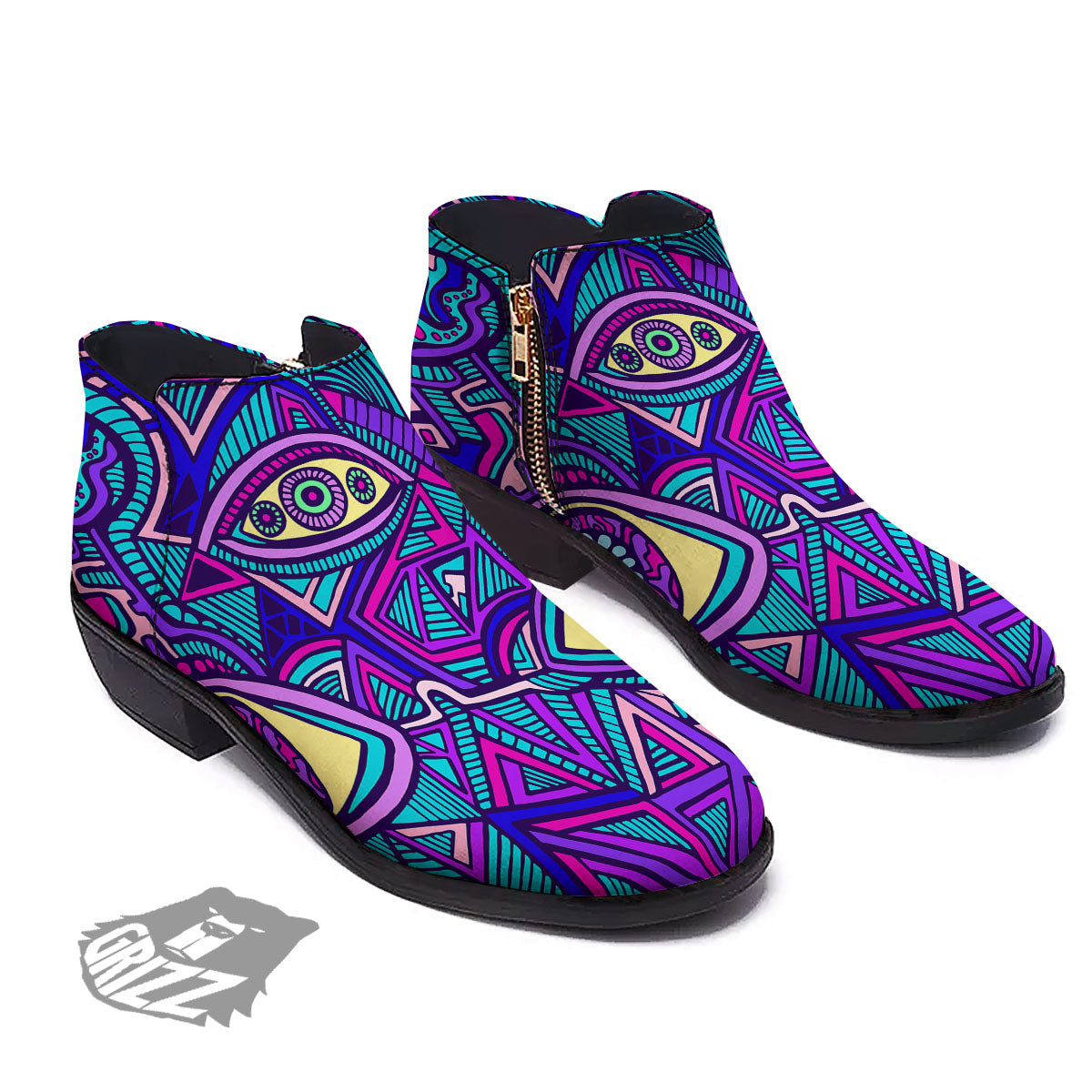 Trippy Ethnic Psychedelic Print Ankle Boots-grizzshop