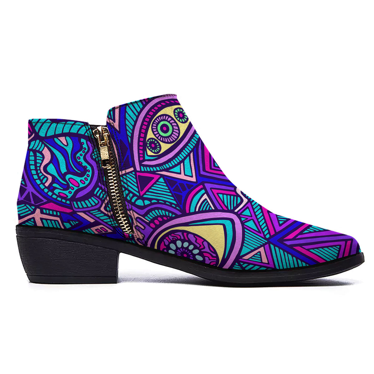 Trippy Ethnic Psychedelic Print Ankle Boots-grizzshop