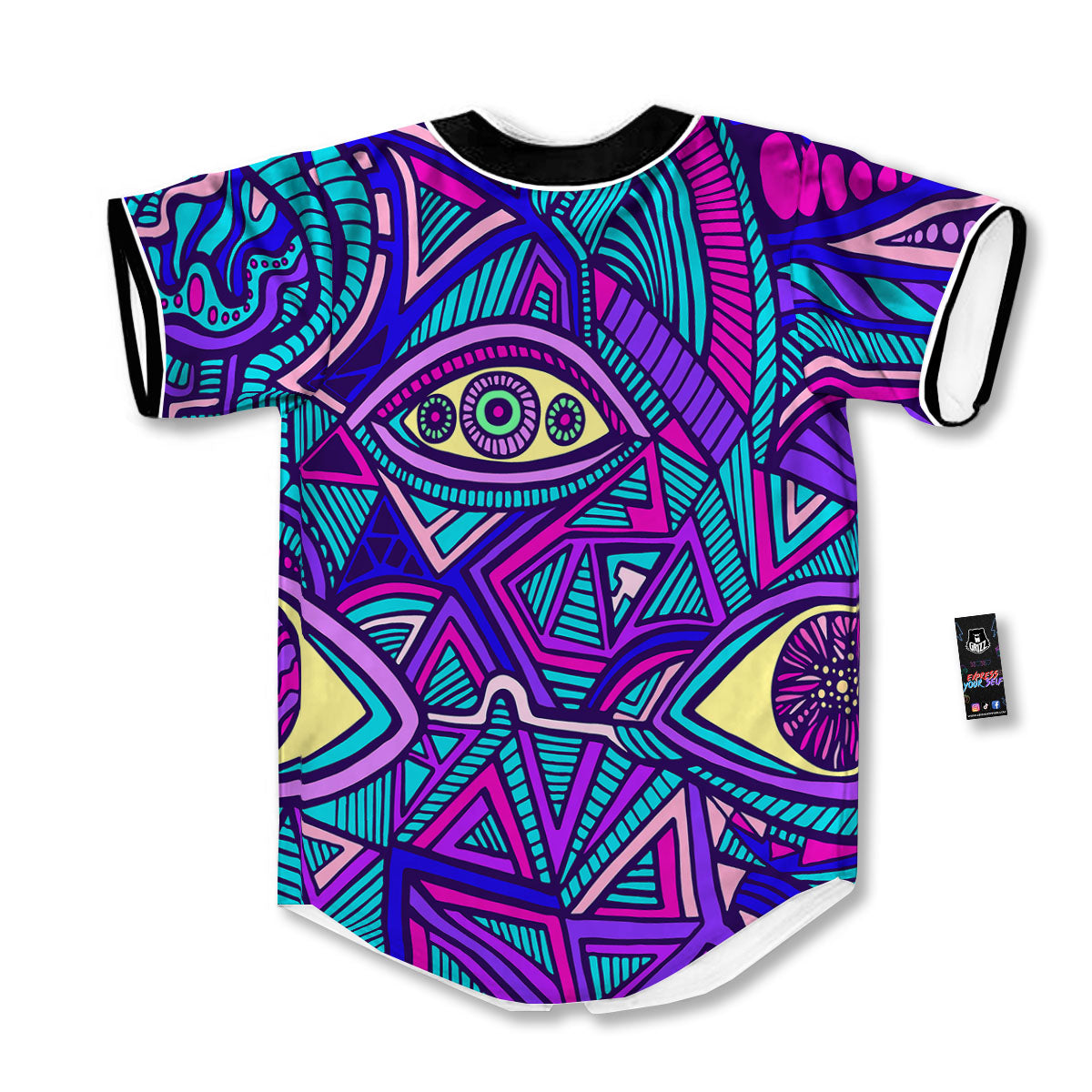 Trippy Ethnic Psychedelic Print Baseball Jersey-grizzshop