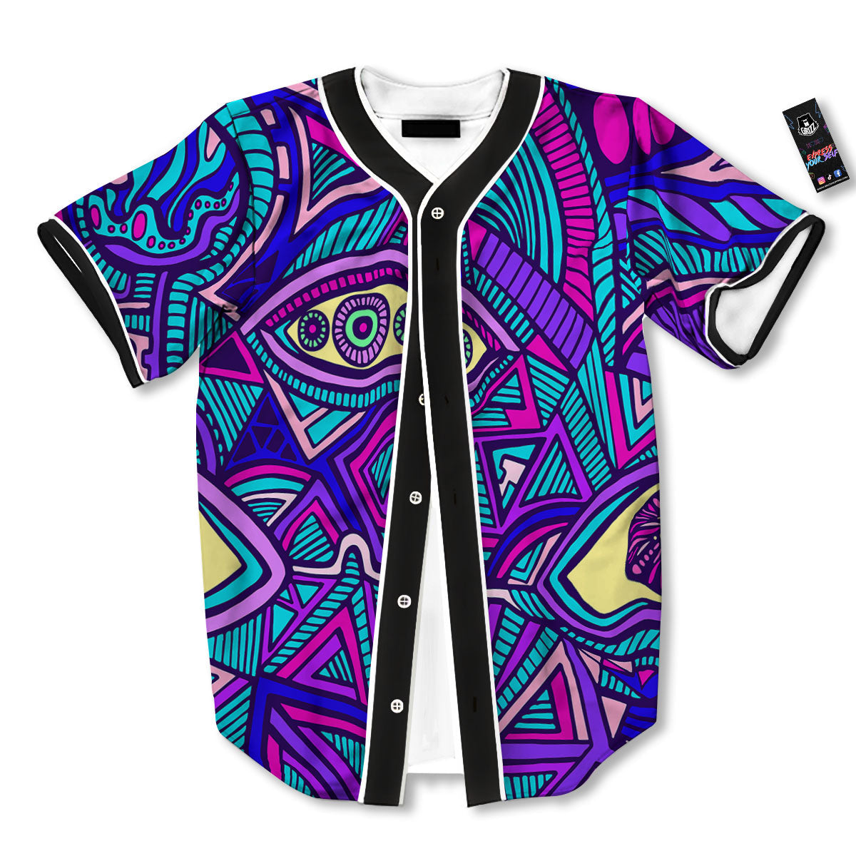 Trippy Ethnic Psychedelic Print Baseball Jersey-grizzshop