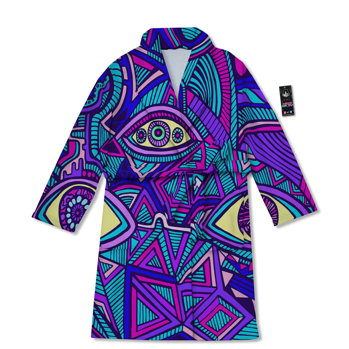 Trippy Ethnic Psychedelic Print Bathrobe-grizzshop