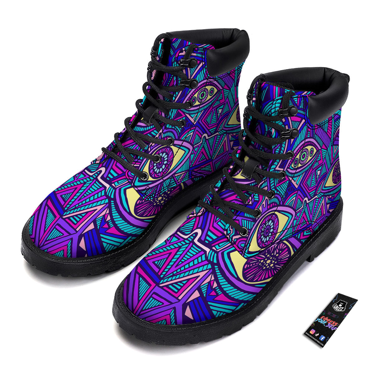 Trippy Ethnic Psychedelic Print Boots-grizzshop